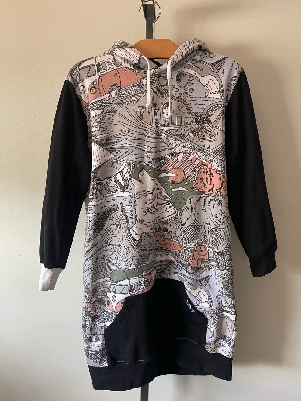 Thuggies Longline Hooded Graphic Sweatshirt Super Long Colorblock Unisex